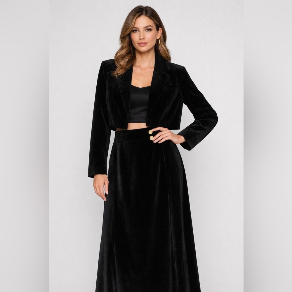 Velvet skirt Set Georgette Black Women's Cropped Blazer and Skirt size XL